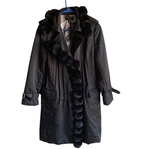 Grinvest Milano Italy Collection Black Trench with Fur Trim Size XL - Picture 1 of 9